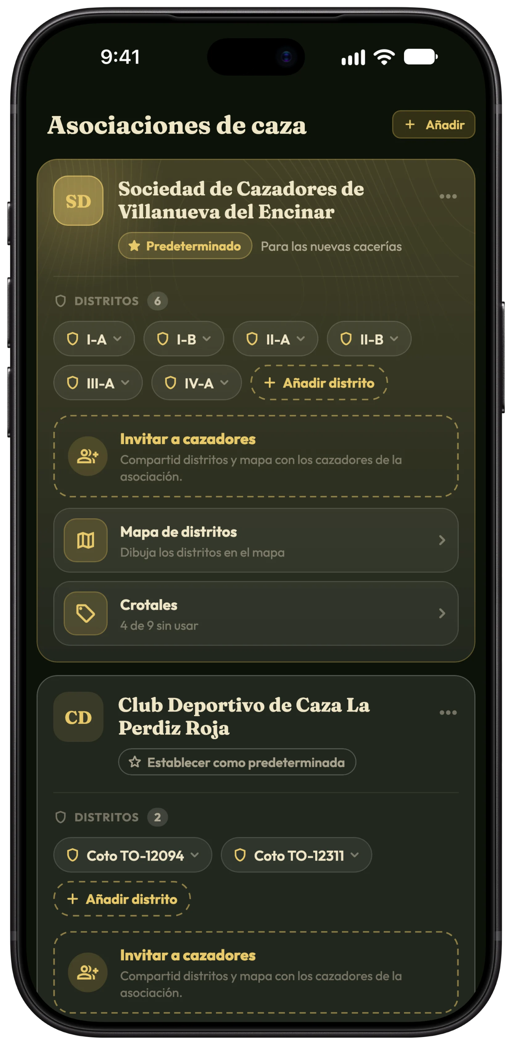 Configurar una asociación de caza
