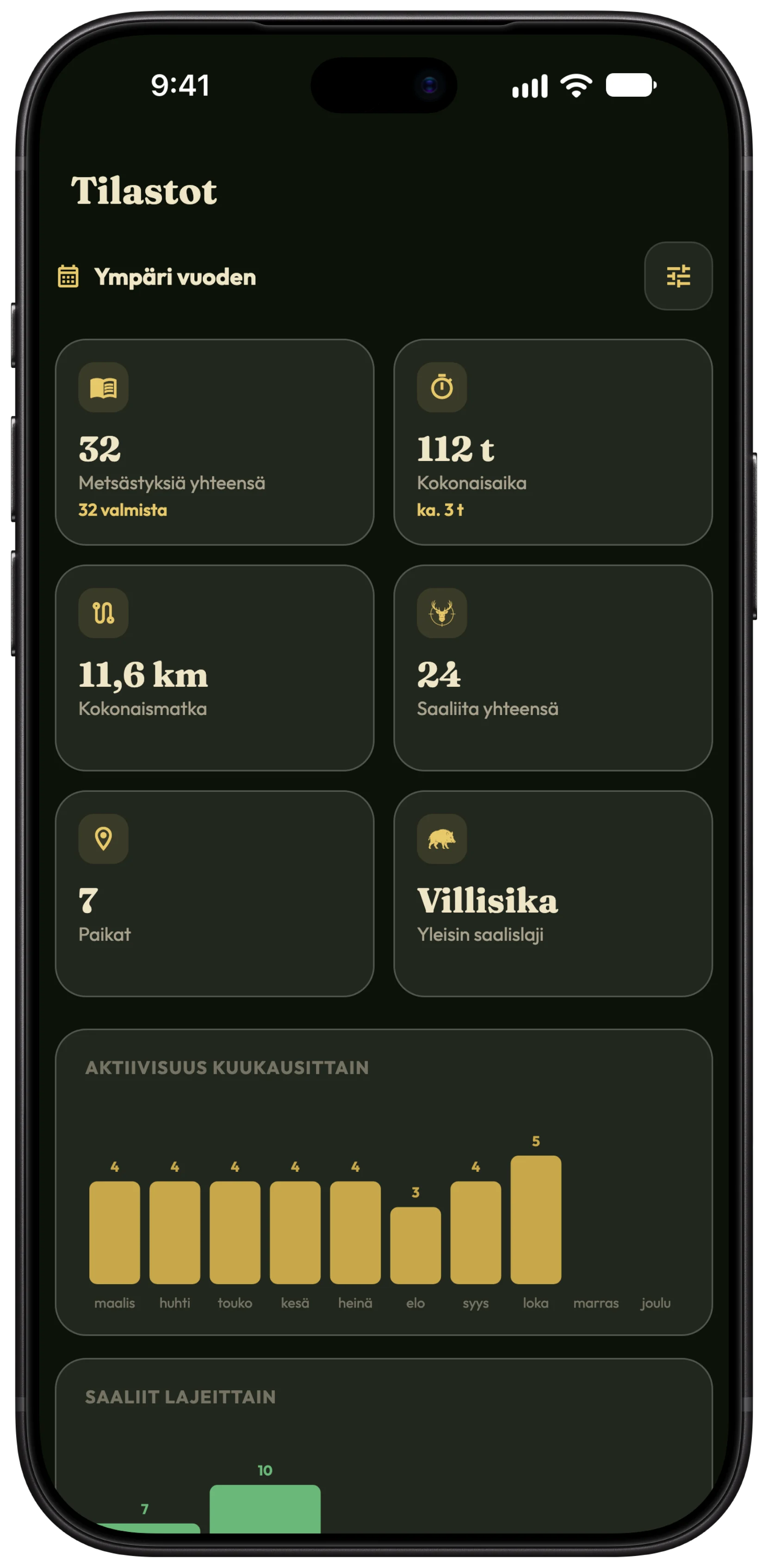Tilastot ja metsästyslokin vienti