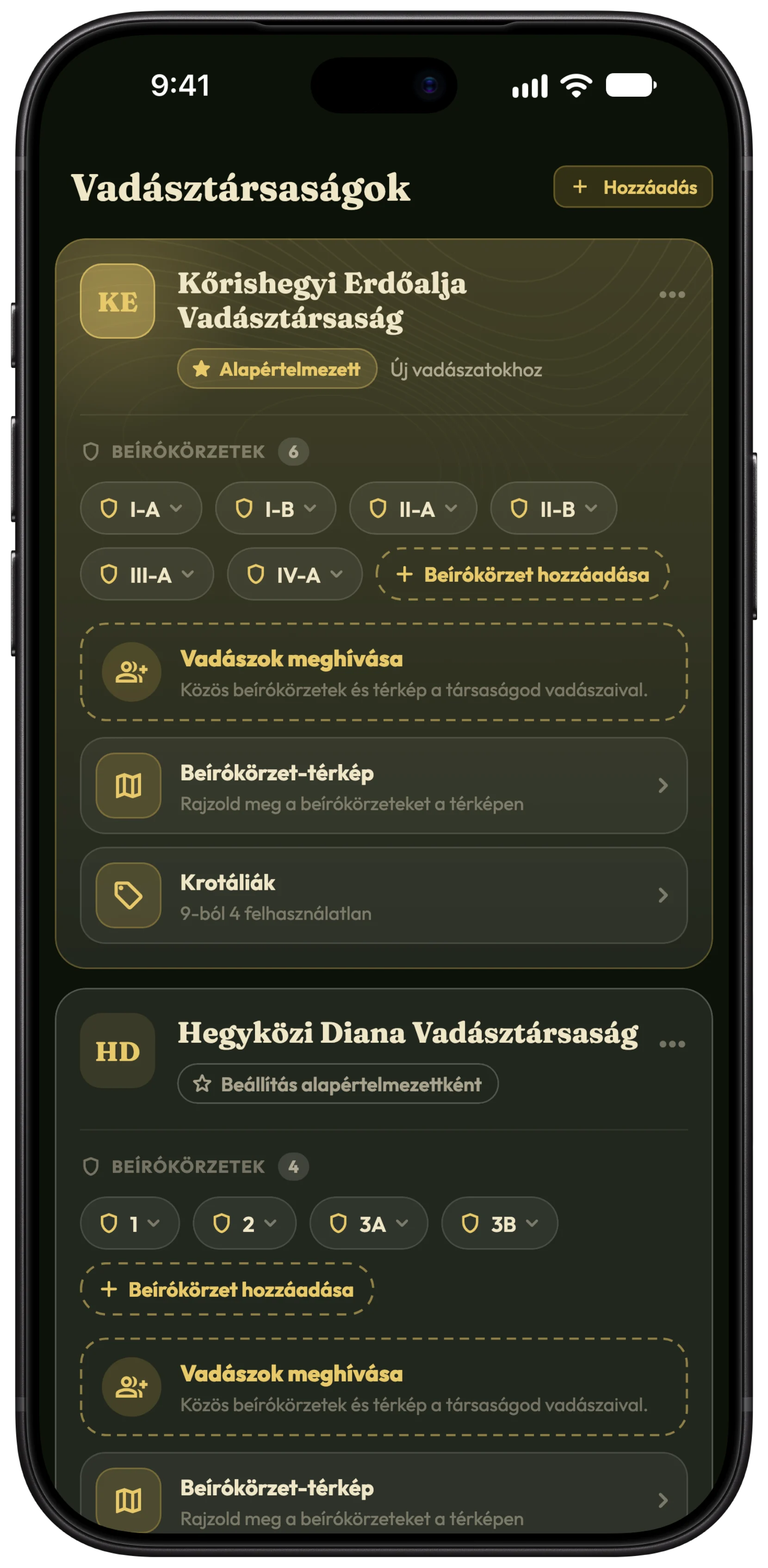 Vadásztársaság beállítása