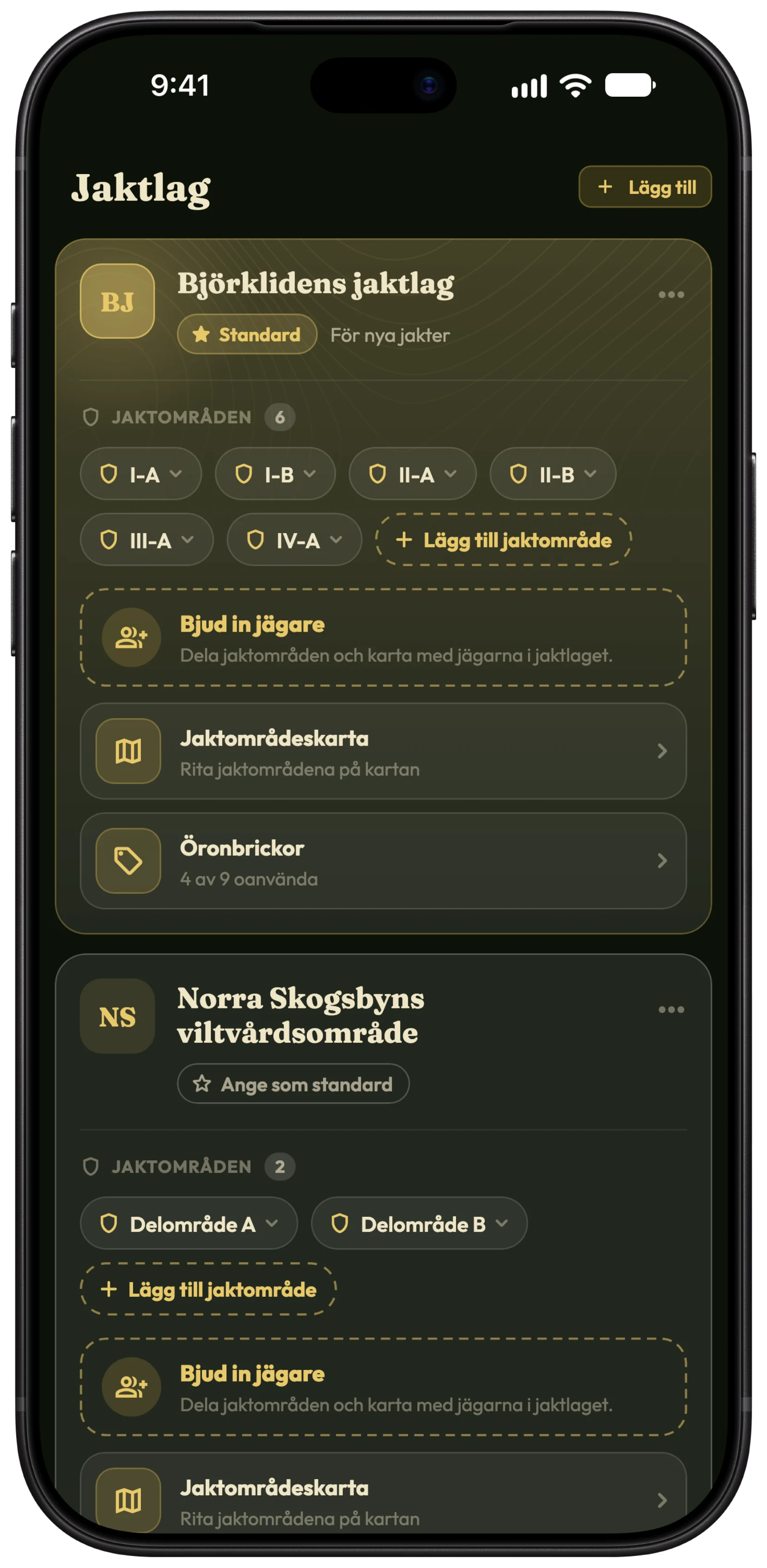Ställa in ett jaktlag